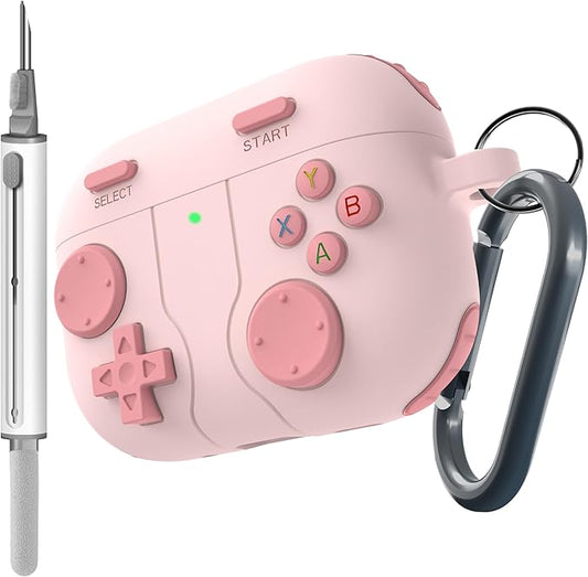 for AirPods Pro 3 Case(2025) DamonLight Game Case Shock-Proof Protective Silicone with Cleaning Pen and Keychain Accessories for Apple Airpods Pro 3rd Generation (Pink)