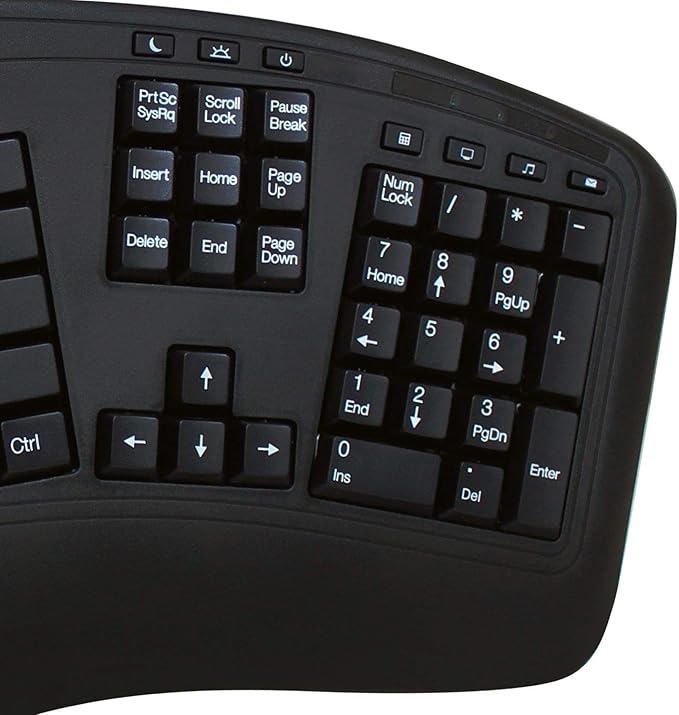 Adesso WKB-1500GB - Wireless Ergonomic Desktop Keyboard and Laser Mouse with Split Keys Design and Palm Rest for Comfort, Long Battery Life, Nano Receiver - Compatible for PC & Windows XP/7/8/10,Black