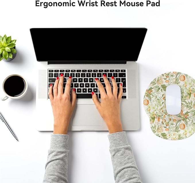 RICHEN Ergonomic Mouse Pad with Wrist Support,Non-Slip Rubber Base for Computer Laptop & Mac,Lightweight Rest for Home,Office & Travel (Orange Flowers)