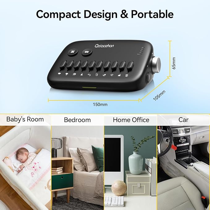 White Noise Sound Machine with 30 Soothing Sounds, Slide-Rail Button Design for DIY Scene Modes, Rechargeable & Portable Sleep Sound Machine for Adults, Baby, Kids, Travel, Gifts (Black)