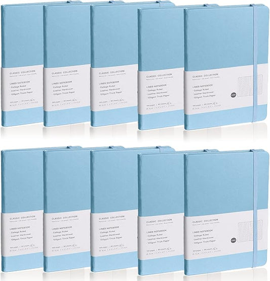 Lined Journal Notebook, 10Pack(Sky Blue), 160 Pages, Medium 5.7 inches x 8 inches - 100 gsm Thick Paper, Hardcover