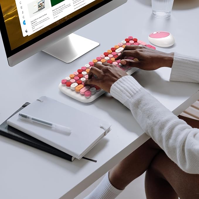 MOFII Wireless Keyboard and Mouse, Typewriter Full Size Keyboard with Number Pad and 2 in 1 USB Connected Mouse for Mac, Windows 7/8/10, Laptop, Desktop, PC, Computer (White Colorful)