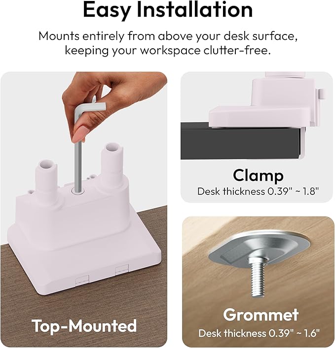 Pixio PS1D Wave Pink Dual Monitor Arm Stand Desk Mount - Fits up to 32 inches Monitors and up to 19.8lbs. VESA Compatibility and Integrated Cable Management