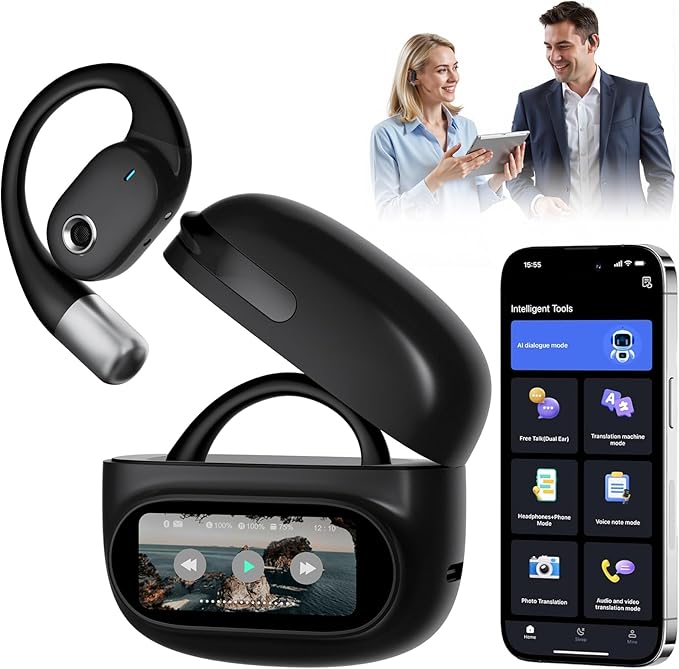 AI Translation Earbuds Real Time,164 Language Translator EarBuds with LED,Wireless Earphones Bluetooth Headphones, Audifonos Traductores de Inglés Español, Translating Device for Business Travel Study