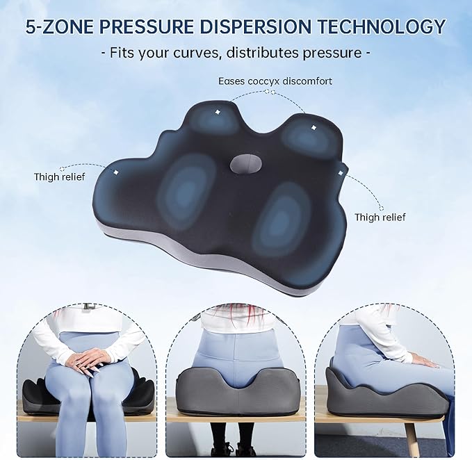 Seat Cushion, X-Large Memory Foam Office Chair Cushion, for Pressure Relief Sciatica & Pain Relief for Long Sitting Hours on Office/Home Chair, Car, Wheelchair