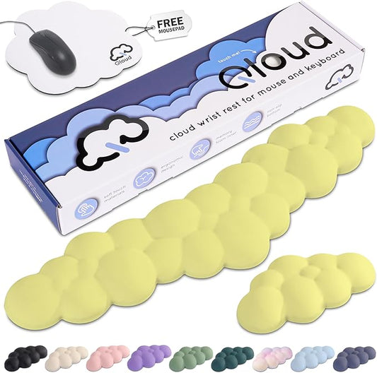 Qloud Cloud Wrist Rest Keyboard Wrist Rest for Computer Keyboard Pad, Cloud Keyboard Wrist Rest, Wrist Pad for Keyboard, Memory Foam, Non Slip Base, Comes with Mouse Pad - Yellow
