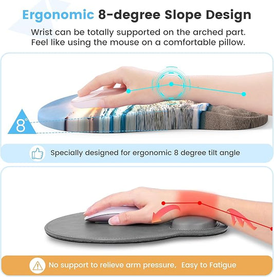 HAOCOO Ergonomic Mouse Pad with Wrist Rest and Keyboard Wrist Rest Pad, Wrist Rest for Computer Keyboard and Mouse Pad Cushion Set, Typing Mousepad with Wrist Support for Office Laptop, Beach