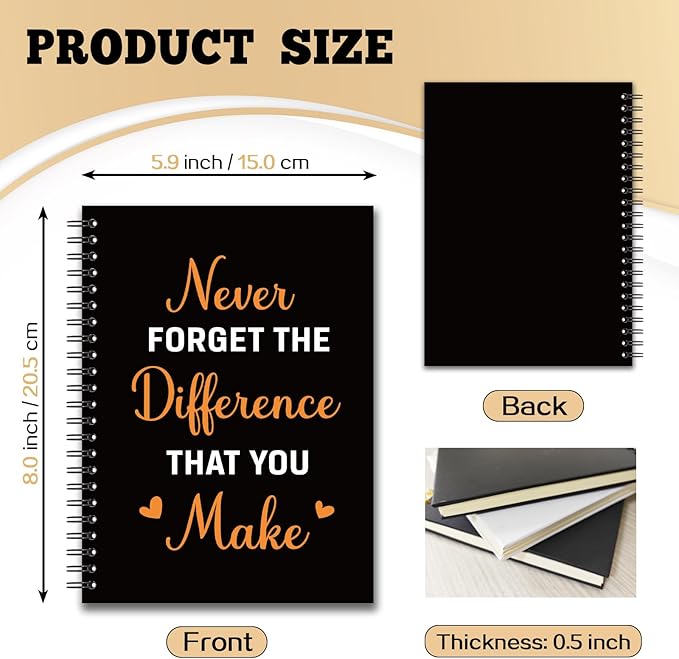 YAZMEEN Thank You Blank Spiral Notebook（160 Pages） Never Forget The Difference That You Make Hardcover Notebook Retirement Gifts for Boss Leader Funny Appreciation Gifts for Coworker Teacher Friend