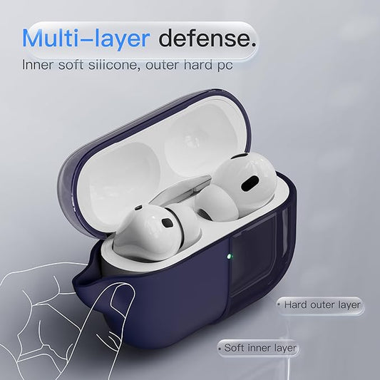 Case for AirPods Pro 3 Never-Sretch-Out DamonLight Shock-Proof Protective Semi Hard Silicone Case Compatible with Apple Airpods Pro 3rd Generation (Midnight Blue)
