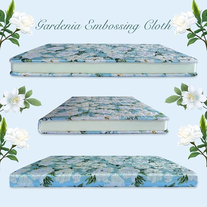 Floral Notebook, Cute Journal, A5, 8x6, Wide Rule, Lined Notebook, Diary for Women, Blue Notebook, Hard Cover Journal Notebooks, Lay Flat, Pretty Notebook, Writing Journal, White Gardenia
