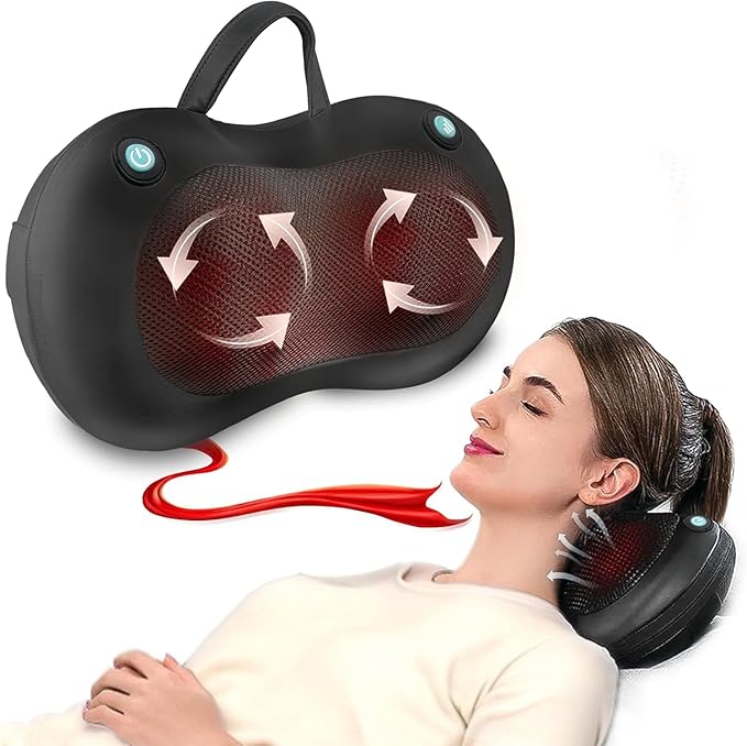 White Elephant Gifts for Adults,Christmas Gifts for Women Men,Shiatsu Neck Back Massager for Pain Relief Deep Tissue,Back Massager Deep Tissue Kneading with Heat,3D Electric Pillow(Black)