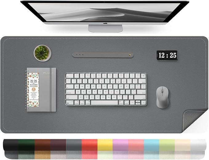 Leather Desk Pad Protector, Desk Mat, Large Mouse Pad, Non-Slip Desk Blotter, Office Laptop Desk Pad, PU Leather Desk Writing Pad for Office and Home (Dark Gray, 31.5" x 15.7")