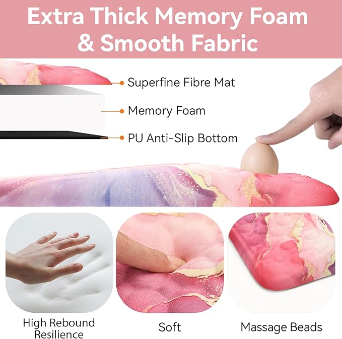 Ospelelf Pink Mouse Pad with Wrist Support Large Ergonomic Office Comfy Pain Relief Mousepad Wrist Rest