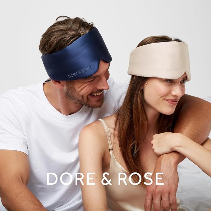 Dore & Rose Deep Sleep Mask Light Blocking, 23 Momme Mulberry Silk Eye Mask, Ultra Soft, Adjustable - Travel Sleeping Mask for Men & Women - Champagne