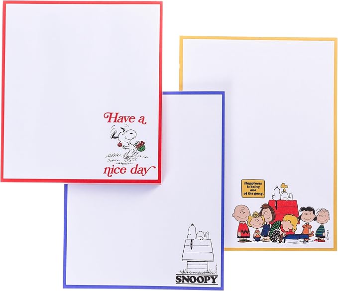 Graphique Peanuts Assorted Notepads, Set of 3 Memo Pads, 60 Sheets/Pad