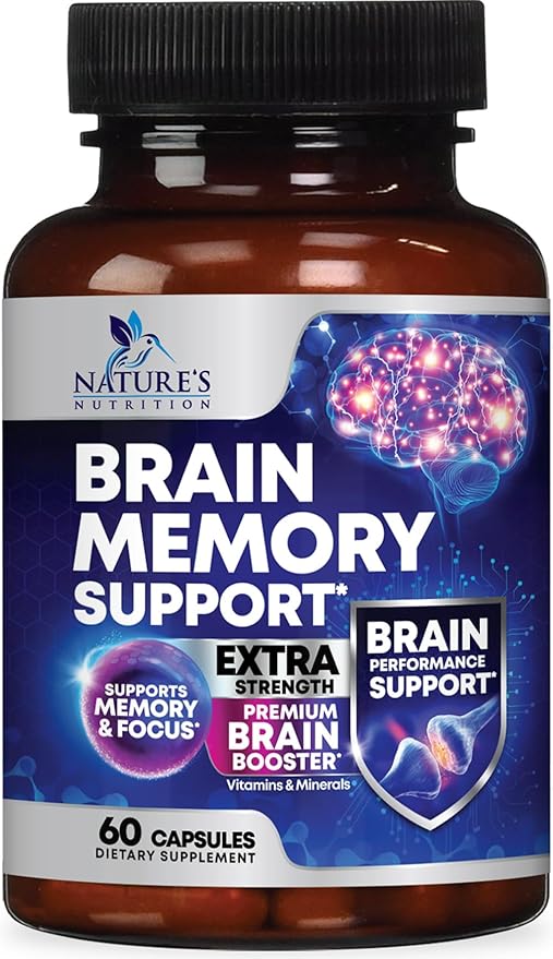 Brain Memory Supplement Pills - Nootropics Support for Concentration, Clarity, Alertness & Focus - Brain Health with Bacopa, Cognitive Vitamins, Phosphatidylserine, DMAE - Brain Booster - 60 Capsules