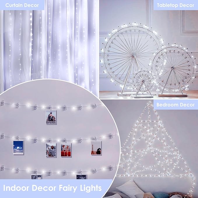66Ft 200LED Fairy Lights Plug in, Waterproof String Lights Outdoor & Indoor 8 Modes with Timer, Christmas Light Bedroom Decor, Twinkle Light for Girl's Room Garden Christmas Decorations (Cool White)
