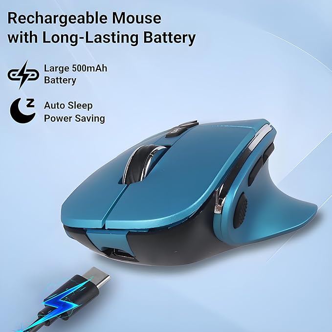 Ergonomic Mouse Jiggler,Bluetooth Vertical Wireless Mouse,LED Rechargeable Optical Computer Mice, Portable(BT5.2 or USB 2.4GHz) Dual Mode,1000/1600/2400 DPI,8 Buttons for Laptop,PC,Macbook (Blue)
