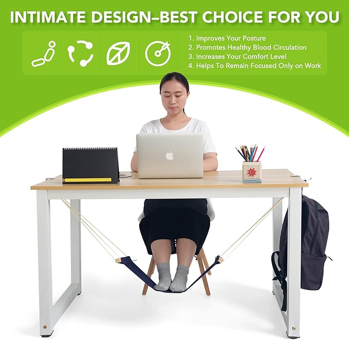 iMissiu Foot Hammock Under Desk Footrest, Adjustable Office Foot Rest Under Desk Hammock, Portable Desk Feet Hammock with Headphones Holder (Black)