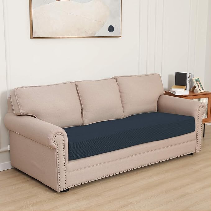 Easy-Going Stretch Cushion Cover Sofa Cushion Furniture Protector Sofa Seat Sofa Slipcover Sofa Cover Soft Flexibility with Elastic Bottom(Sofa Cushion, Dark Blue)