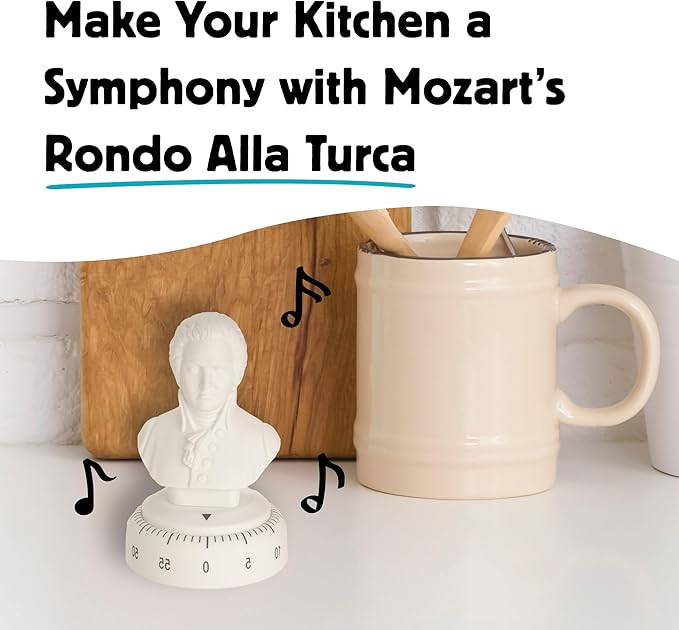 Kikkerland Mozart Timer – Musical Gadget for Home & Kitchen – 60 Minute Windup Timekeeper for Cooking for Music Lovers
