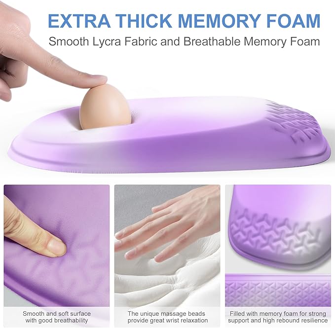 Mouse Pad with Wrist Rest, Comfortable Memory Foam Wrist Rest for Computer Keyboard, Ergonomic Mouse Pad Set for Easy Typing & Pain Relief - Gradient Purple