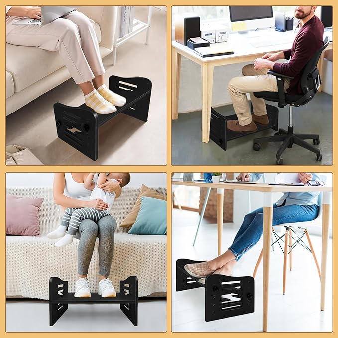 Myplace Bamboo Adjustable Under Desk Footrest with Memory Foam Pad - Ergonomic Foot Rest with 7-Level Adjust, Slanted Foot Rest Stool for Home Office Kitchen Bedroom (Black)