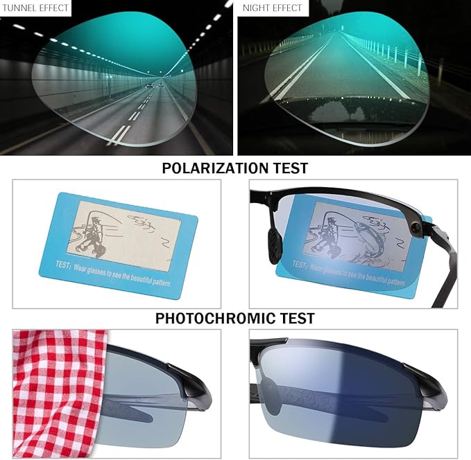 Blue Light Blocking Computer Glasses Photochromic Polarized UV Protection Safety Sunglasses for Men and Women Day and Night Spring Hinge Sports Driving Eyewear Anti Glare Eyestrain Eyeglasses