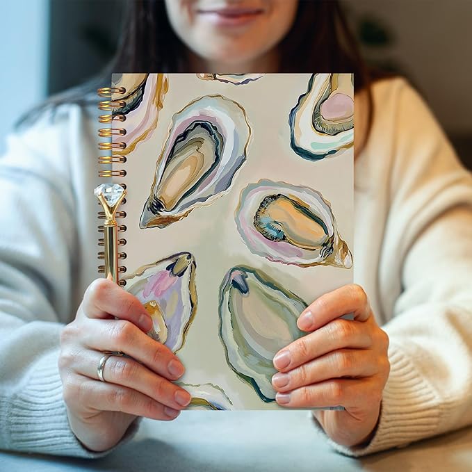 Oyster Gifts Spiral Notebook 5.5x8.3, Coastal Beach Oyster Shell Journal, Ocean Journal Gifts, Beach Notebooks for Note Taking