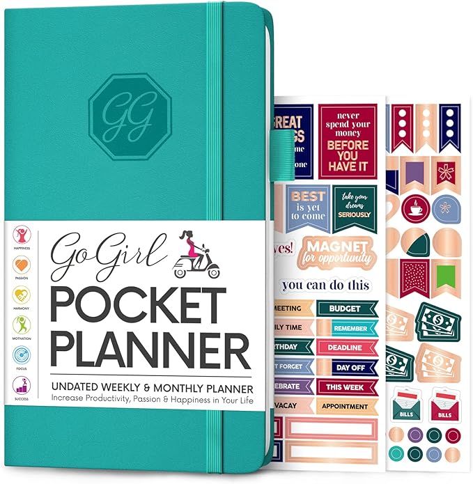 GoGirl Planner and Organizer for Women – Pocket Weekly Planner, Goals Journal & Agenda for Time Management & Productivity. Undated (Turquoise)