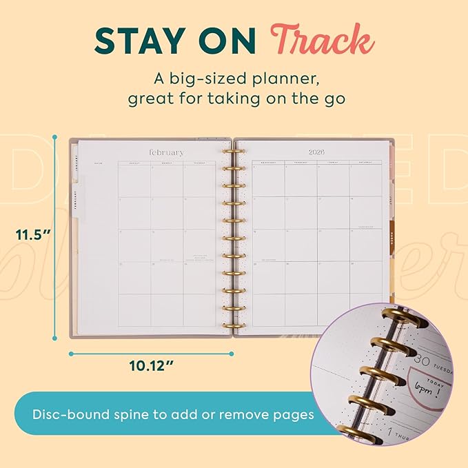 Happy Planner Disc-Bound Planner Jan.–Dec. 2026, Includes 3 Extra Months and 2 Sticker Sheets, Big Size, 8.5" x 11", Dashboard Layout, Star Lover