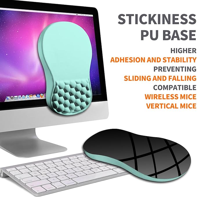 Ergonomic Joint Wrist Support Mouse Pad with Memory Foam Cushion Massage Bump, Carpal Tunnel Pain Relief Mousepad Slope Design for Wrist Rest, 11.8x7.9 in, LightBlue