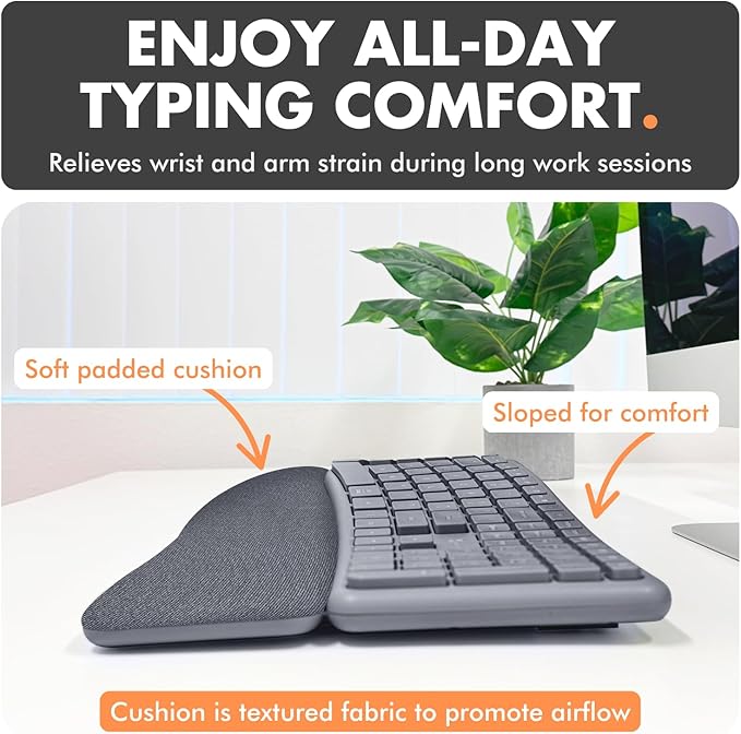 X9 Split Ergonomic Keyboard Mouse Wireless Combo - Type Comfortably Longer - 2.4G/Bluetooth Ergo Keyboard Mouse Wireless, Silent Keys, Wrist Rest, Multi-Device, Rechargeable for Laptop, PC, Mac - Gray