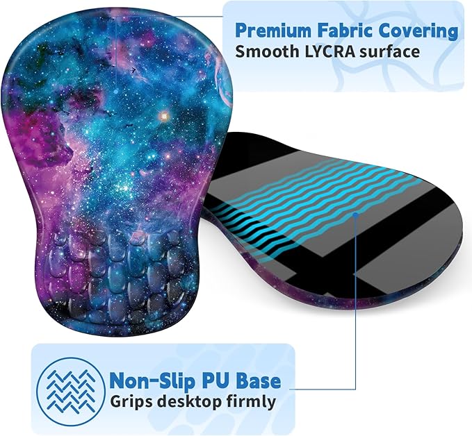 Ergonomic Mouse Pad with Wrist Rest Support, Mousepad with Comfortable Memory Foam Wrist Rest and Non-Slip PU Base for Pain Relief, Computer, Laptop, Office, Home (Starry Sky)