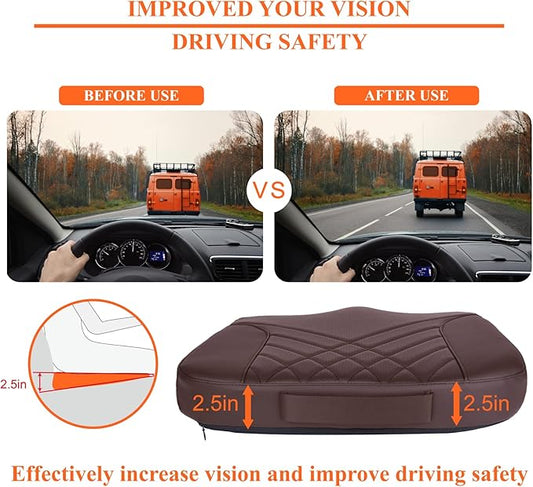 kingphenix Premium Car Seat Cushion, Memory Foam Driver Seat Cushion to Improve Driving View- Coccyx & Lower Back Pain Relief - Seat Cushion for Car, Truck, Office Chair (Brown)