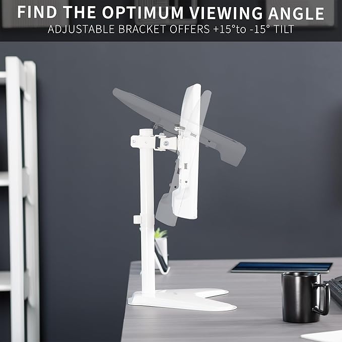 VIVO Single Monitor Desk Stand, Holds Screens up to 32 inch Regular and 38 inch Ultrawide, Freestanding VESA Steel Mount Base, Adjustable Height, Tilt, Swivel, Rotation, White, STAND-V001HW
