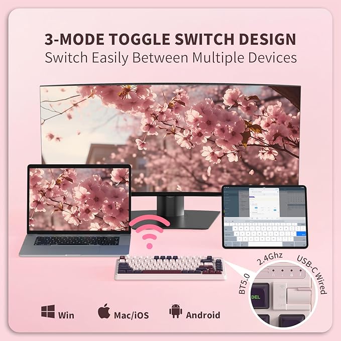 K75 Lite Wireless Mechanical Keyboard, 75% Gasket Mount RGB Gaming Keyboard w/ 3-Mode Knob BT 5.0/2.4G/USB-C Wired, Hot Swappable, 5-Layer Padding & Creamy Linear Switches, Compact 82 Keys