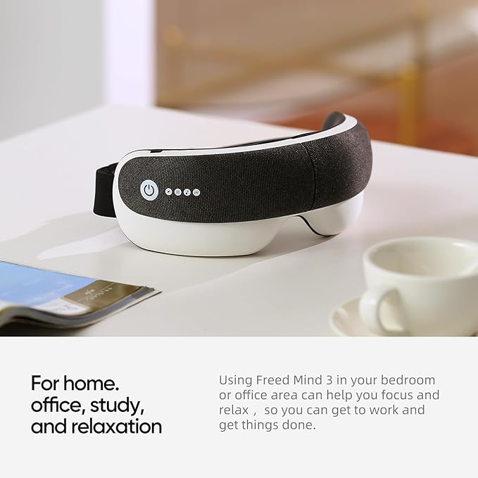 Freed Mind 3 Eye Massager & Bluetooth Heat Sleep mask,Father Gift Sets |with Suede Storage Bag | Migraine Relief,Relaxation,Bedtime Stress Relief | White Noise,3D airbag kneading| Smart Head Massager