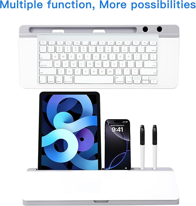 KVY Desk Whiteboard with Storage,Desktop Glass Dry Erase White Board Organizers Supplies with Accessories for Office, Home, School Essentials (Grey)