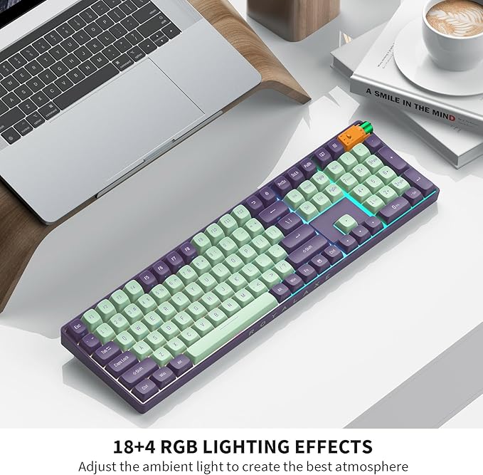 R108 Wireless Mechanical Keyboard, Gateron G Pro 3.0 Yellow Switch, Hot Swappable Wired/Bluetooth/2.4G Wireless Keyboard with RGB Light for Windows & Mac, PBT Keycaps, Starry Cyan