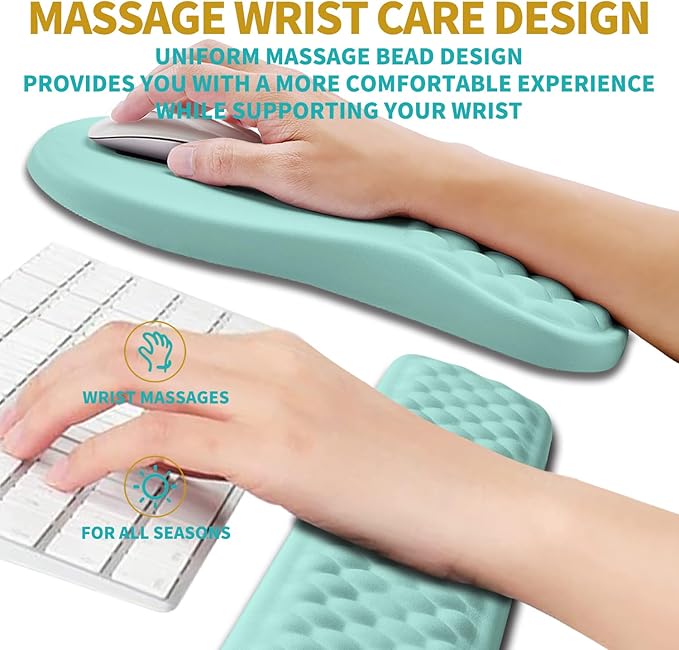 Hokafenle 2 in 1 Ergonomic Mouse Pad Wrist Support & Wrist Rest for Computer Keyboard Set, with Relieve Carpal Tunnel Pain Massage Bulge and Full Memory Gel Design (2In1 Set, Light Blue)