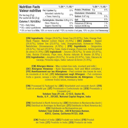 VAHDAM, Lemon Ginger Tea Bags (100 Green Tea Bags) Low Caffeine | Fruity Flavor - Zesty Lemon & Ginger, Orange Peel | Resealable Ziplock Pouch | Brew Hot or Iced Tea