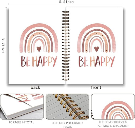 Be Happy Motivational Notebook,Boho Rainbow Notebook Journal,Inspirational Motivational Gifts for Women,Positive Affirmation Gifts Preppy Notebook,Boho Office Supplies,Spiral Notebook 5.5x8.3