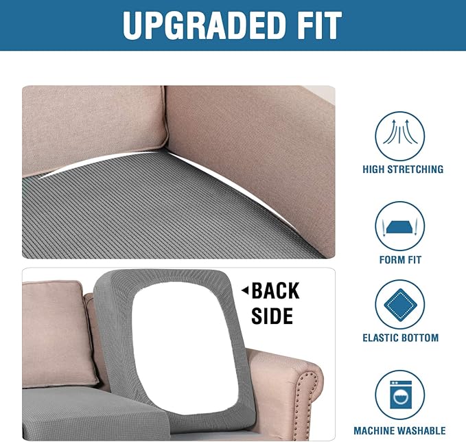 H.VERSAILTEX High Stretch Couch Cushion Covers,Chair Sofa Seat Slipcovers Couch Cushion Cover Stretch Furniture Protector for Kids, Pets(2 Packs Cushion Loveseat Covers, Dove)