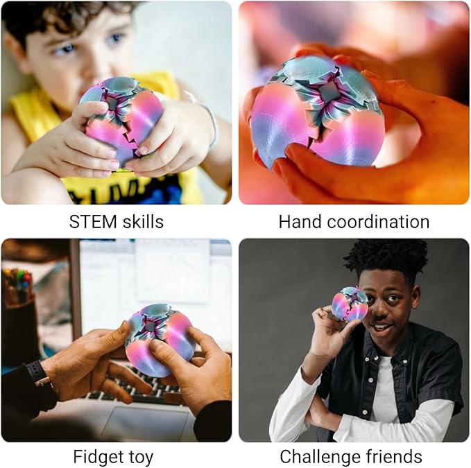 Gear Ball, 3D Printed Gear Ball, Gear Sphere Fidget Toy Stress Relief Toy for ADHD, Anxiety Relaxing Toy for Adults at Work/Study/Travel (RainbowColor, TwistedLine)