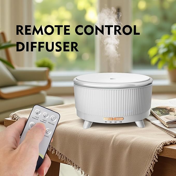 500ML Large Capacity Essential Oil Diffuser, Ultrasonic Aromatherapy Diffuser with 7 Color LED Lights with Remote Control, Cool Mist Humidifier, Timed Mist, Auto Shut-Off (Minimalist White)