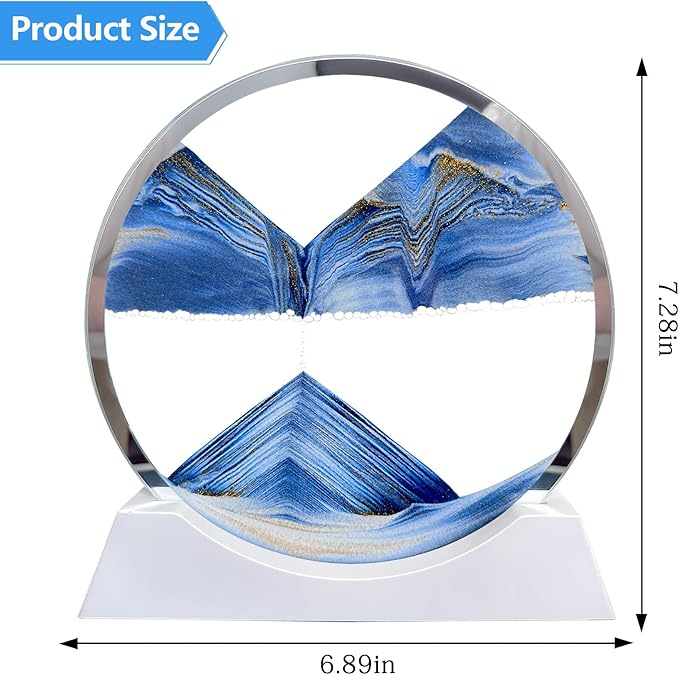 Aoderun 7" Moving Sand Art Liquid Motion with Light 3 Color Changing Moving Sand Art Picture Round Glass 3D Deep Sea Sand Art Sandscapes for Adult Relaxing Toys Desktop Home Office(Blue)