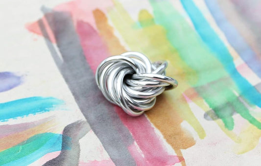 Möbii Fidget Ball (Solid Color): Quiet Mobius ADHD Anxiety Stim Stress Relief Toy Tool for Home Travel Office or Desk (Small, Full, SilverStar)