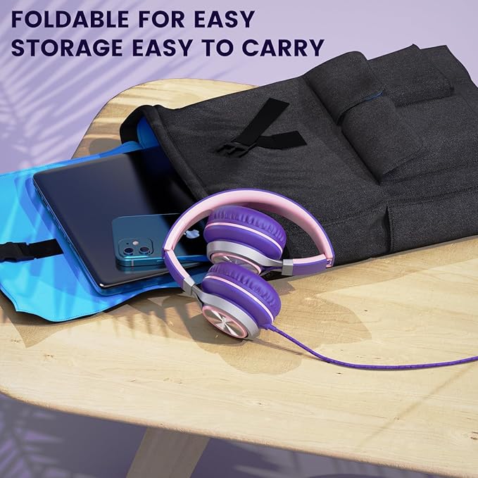 INFURTURE USB C Headphones with Mic,Volume Control,Tangle-Free Plaiting Line,Wired Headphones Type c,Lightweight Foldable for iPhone 16/15 Headphone Series/Tablet/School/Travel/Sports/Audiobooks