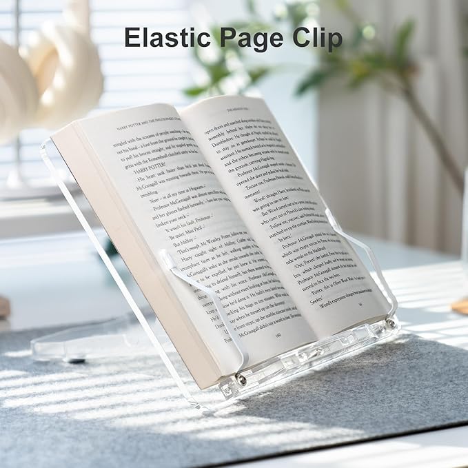 Acrylic Book Stand for Reading, Portable Book Holder for Desk, Angle Adjustable Textbook Stand for Document Recipe, Cookbook, Music Book